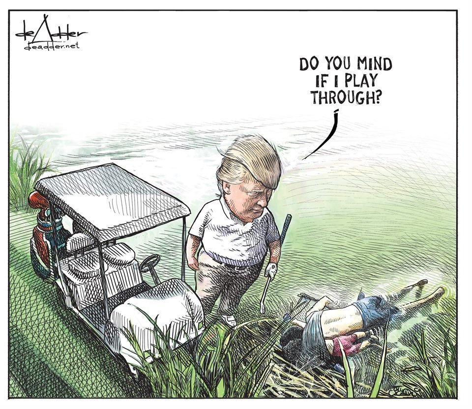 Micheal de Adder cartoon with Donald Trump